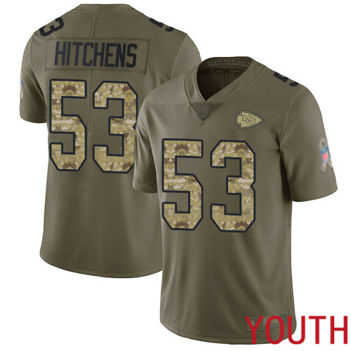 Youth Kansas City Chiefs #53 Hitchens Anthony Limited Olive Camo 2017 Salute to Service Nike NFL Jersey